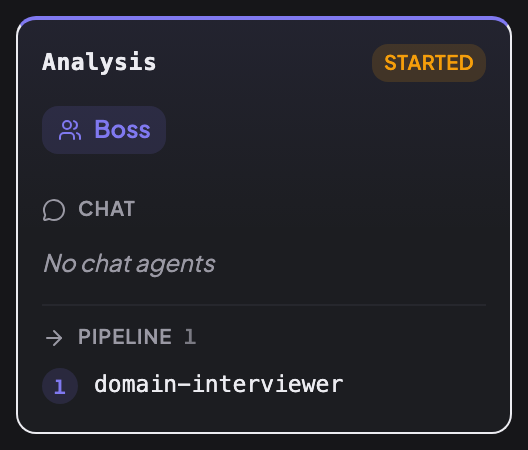 Analysis role flow: Boss, no chat agents, pipeline domain-interviewer.