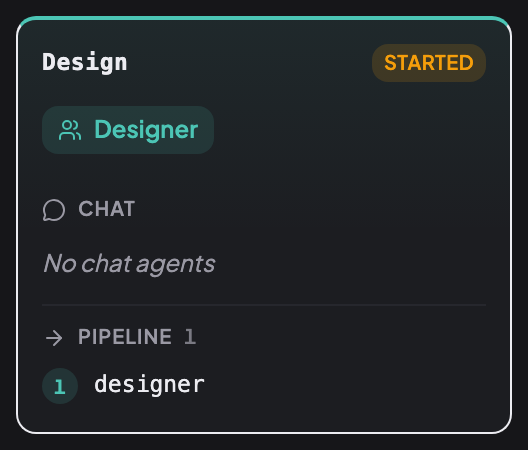 Design role flow: Designer, no chat agents, pipeline designer.