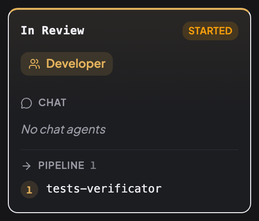 In Review role flow: Developer, no chat agents, pipeline tests-verificator.